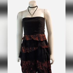 Y2K MM Couture by Miss Me Women's Sz L Black & Orange Strapless Tiered Dress